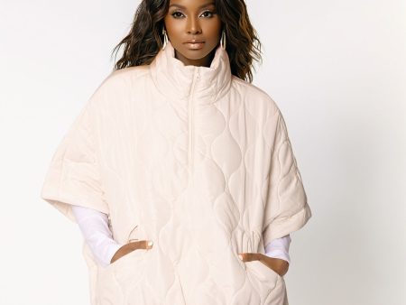 Ivory Quilted Puffer Half Zip Poncho for Women Discount