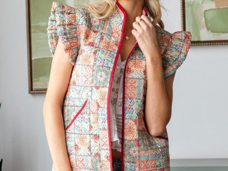 Multi Color Quilted Vest with Ruffle Sleeve Fashion