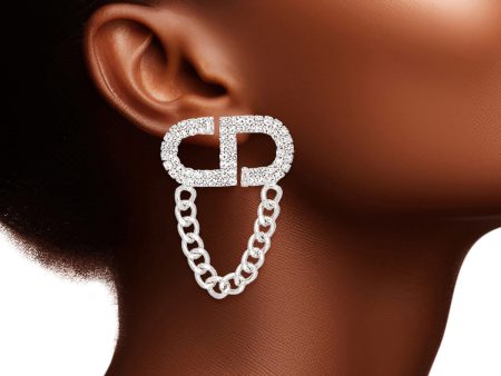 Studs Silver Pave CD Draped Chain Earrings Women Sale