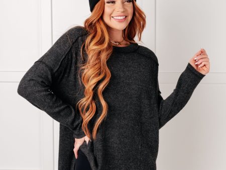 Simply Basic Ribbed Hacci Sweater • Black on Sale