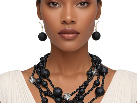 Necklace Matte Black Disco Ball Bead Set for Women on Sale