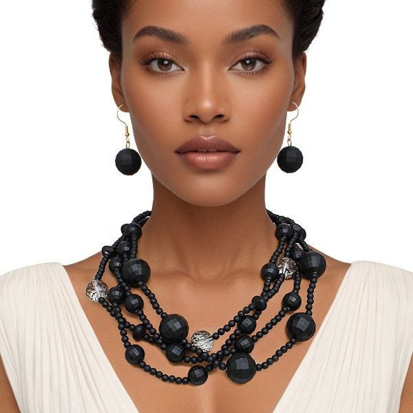 Necklace Matte Black Disco Ball Bead Set for Women on Sale