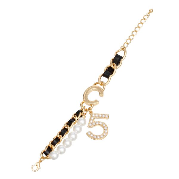 Bracelet Black Woven Gold Pearl No 5 Women Online Hot Sale