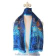 Laurel Burch Indigo Cats & Butterflies Art 100% Silk Scarf on Sale