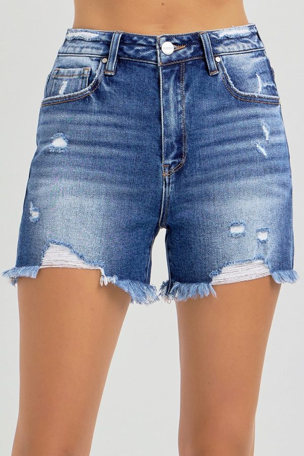 Risen High Rise Distressed Shorts Discount