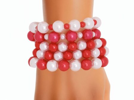 5 Pcs Red and White Pearl Bracelets Online Hot Sale