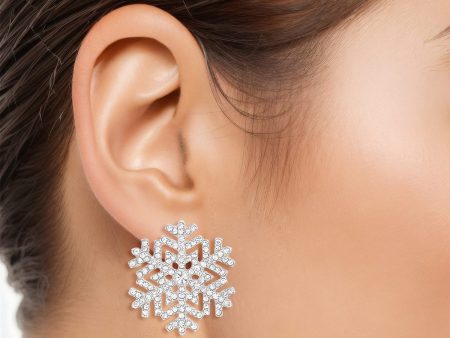 Stud Radiating Snowflake Silver Earrings for Women For Sale