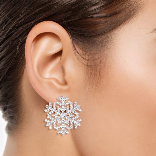 Stud Radiating Snowflake Silver Earrings for Women For Sale