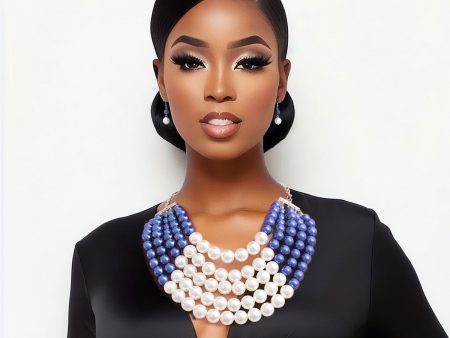 Blue and Cream Pearl 5 Row Necklace Online