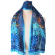 Laurel Burch Indigo Cats & Butterflies Art 100% Silk Scarf on Sale