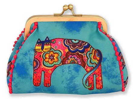 Laurel Burch Cat Bohemian Whiskers  Kisslock Coin Purse (Aqua Blue & Multi-Color) Fashion