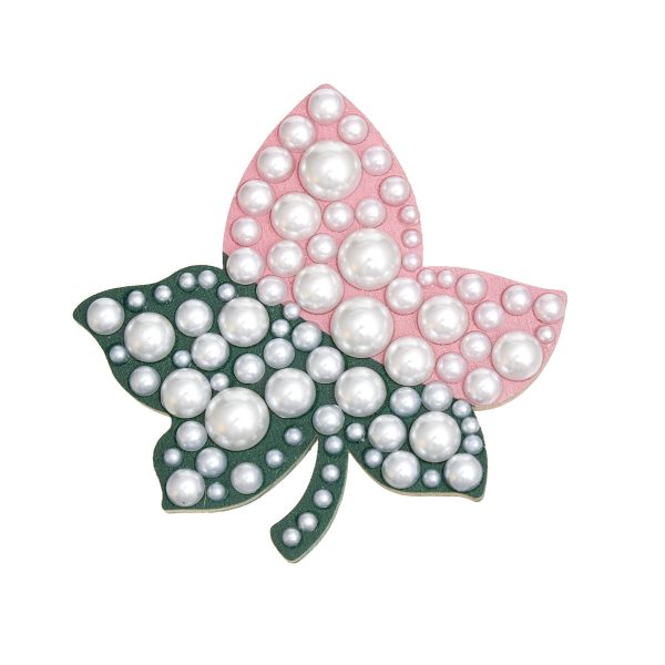 AKA Sorority Pink Green Ivy Leaf Wood Pearl Brooch Online