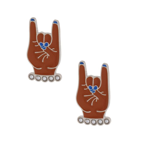 Blue White Hand Sign Studs Online now