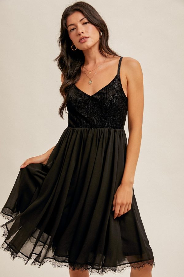 Velvet Contrast Chiffon Dress For Cheap