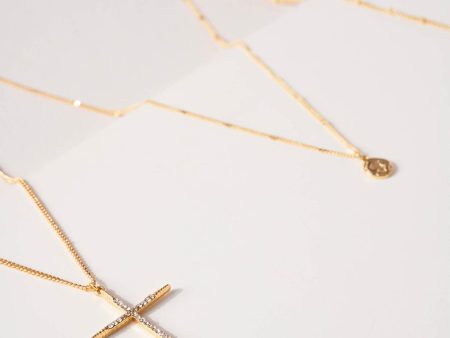 18k Gold Plated Layered Necklaces w  Cross & Coin Charms Hot on Sale