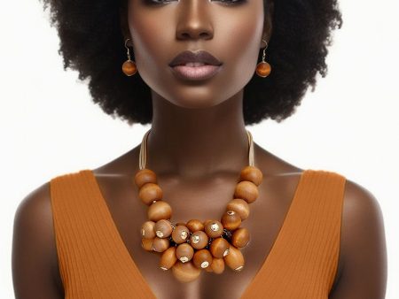 Necklace Brown Clustered Wood Bead Set Women Online Hot Sale