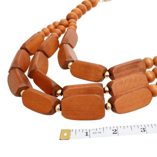 Beaded Necklace Brown Geo Wood Bead Set for Women on Sale