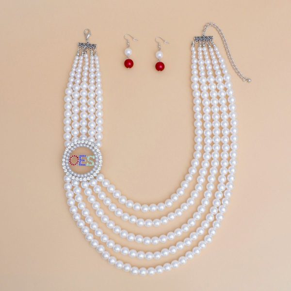 OES Sorority White Pearl Necklace Set for Women Hot on Sale