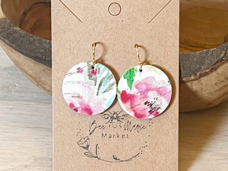 Watercolor Floral Round Earrings Fashion