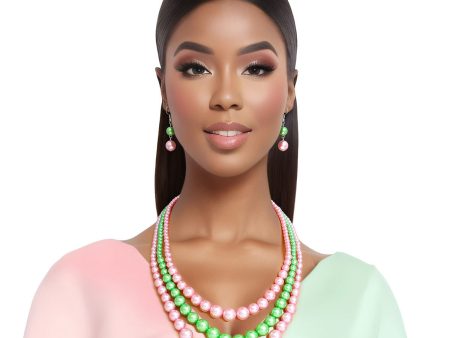 AKA Pearl Necklace Pink Green 3 Strand Online Hot Sale