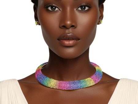 Collar Pave Rainbow Stone Torque Necklace Women Online Sale