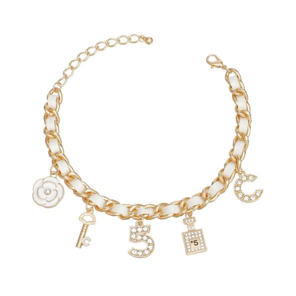 Anklet White Woven Gold Chain Camellia Charms For Cheap