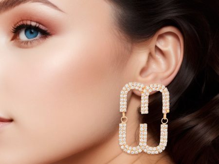 Studs Gold Pave Oval Loop Design Earrings Women on Sale