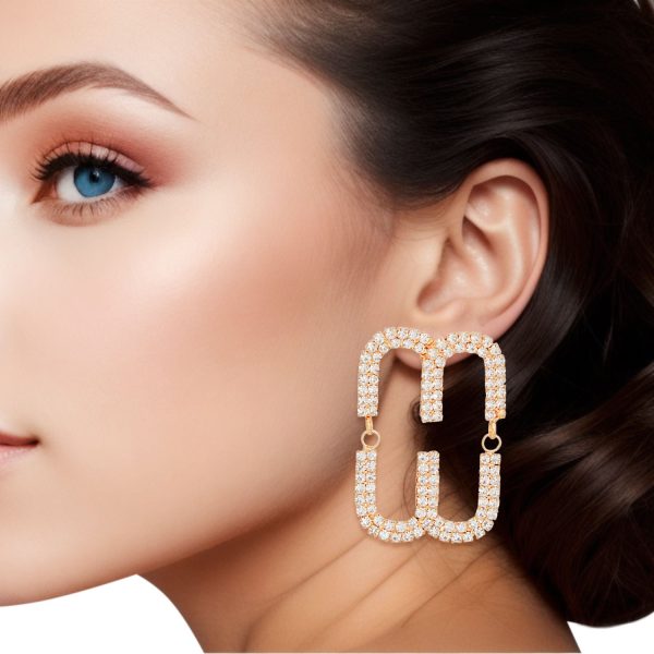 Studs Gold Pave Oval Loop Design Earrings Women on Sale