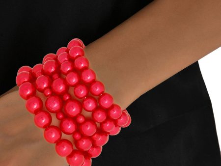 Red Pearl Bracelets 5 Pcs Discount