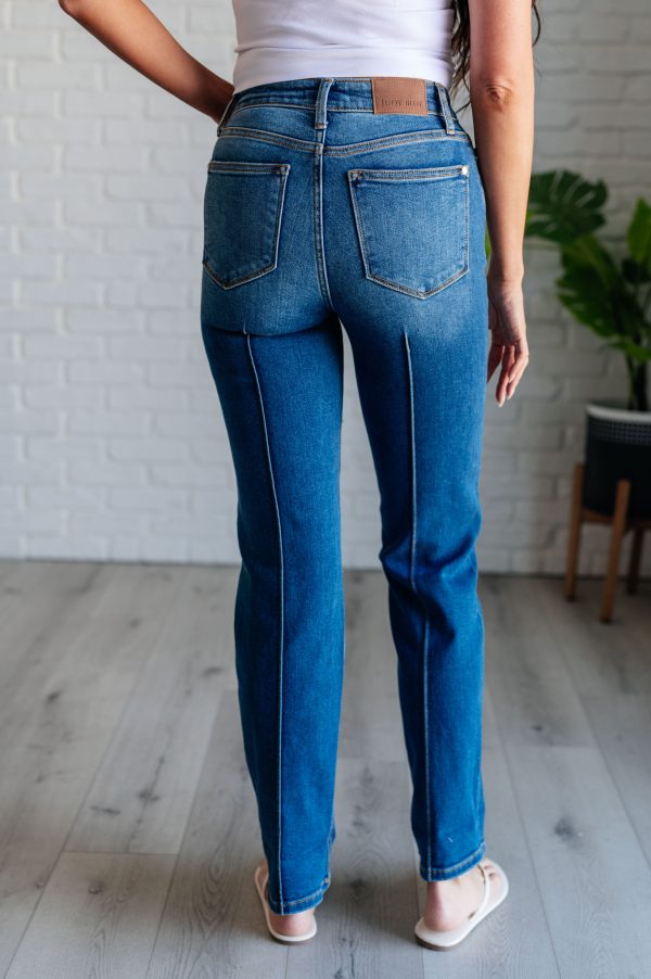 Campbell High Rise Center Seam Detail Straight Jeans For Cheap