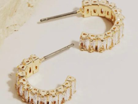 Mini Baguette Rhinestone Judy Hoop Earrings on Sale