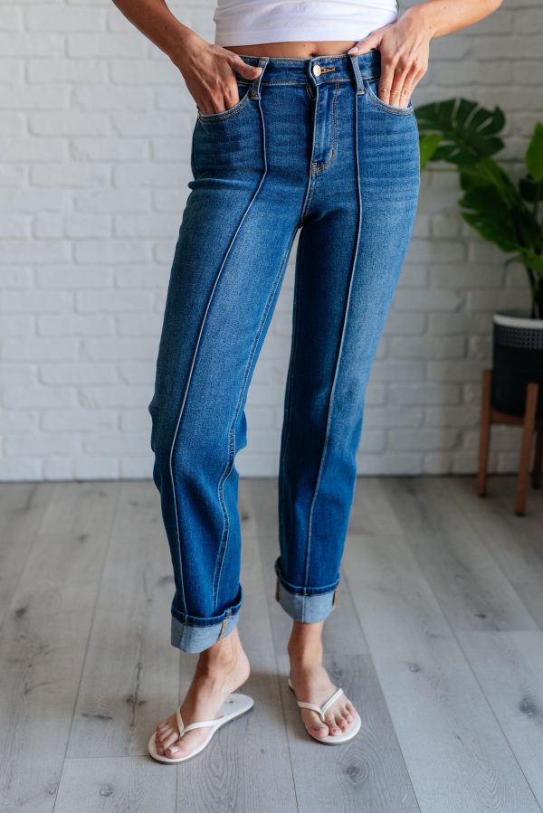 Campbell High Rise Center Seam Detail Straight Jeans For Cheap