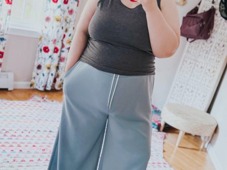 Come Crashing In Scuba Knit Drawstring Wide Leg Pants • Blue Grey Cheap