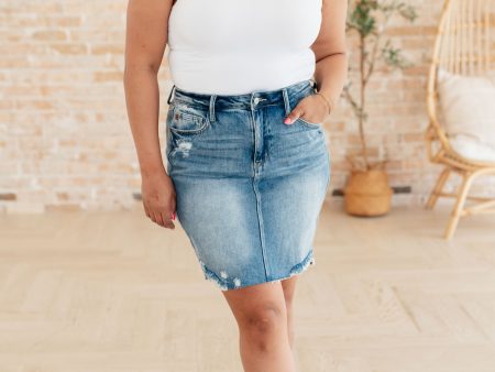 Carol High Rise Rigid Magic Denim Skirt on Sale