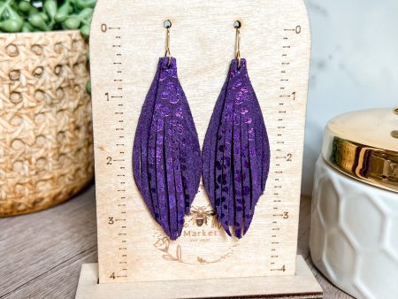 Grape Metallic Layered Leopard Suede Earrings Online Sale