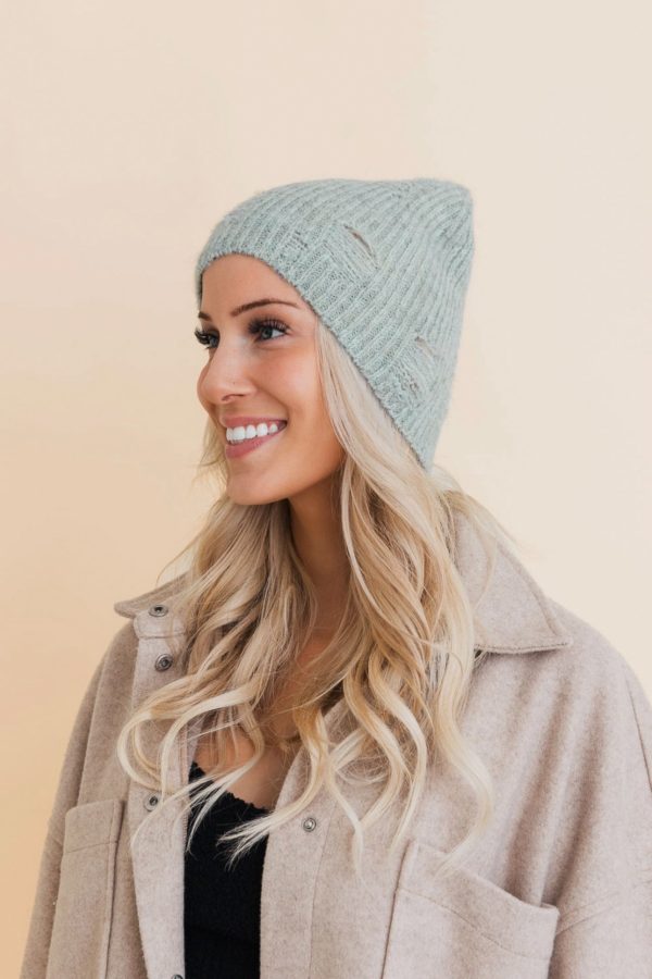 Dreamy Snow Day Distressed Beanie • Mint For Cheap