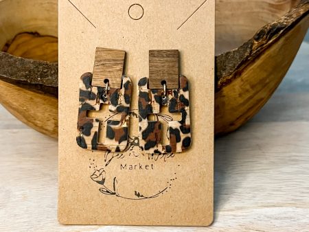 Leopard & Wood Cutout Cross Earrings Sale