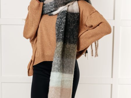 Wanderlust Wrap Oversized Plaid Fringe Scarf • Grey and Jade Sale