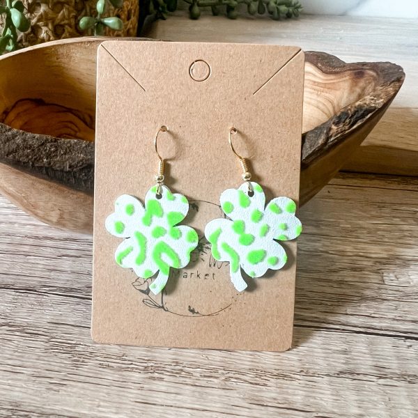 Neon Green Raised Leopard Shamrock Earrings Discount