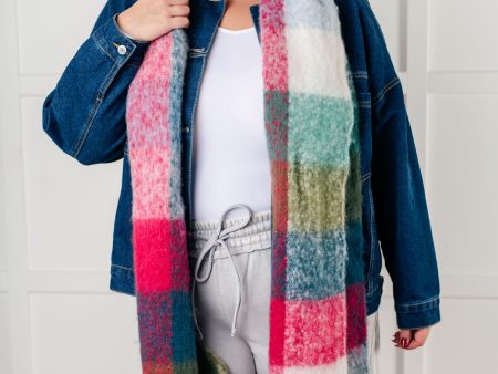 Wanderlust Wrap Oversized Plaid Fringe Scarf • Magenta and Teal Online Sale