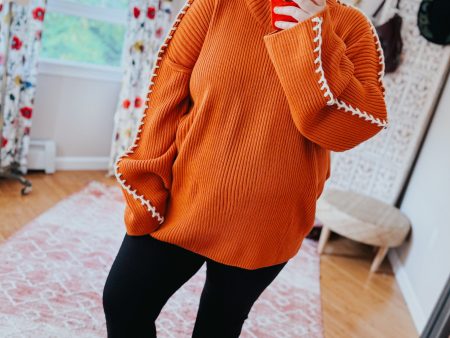 All I Got Rib Knit Stitch Detail Sweater • Rust Online Sale