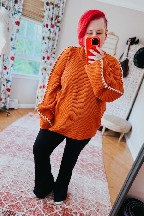 All I Got Rib Knit Stitch Detail Sweater • Rust Online Sale