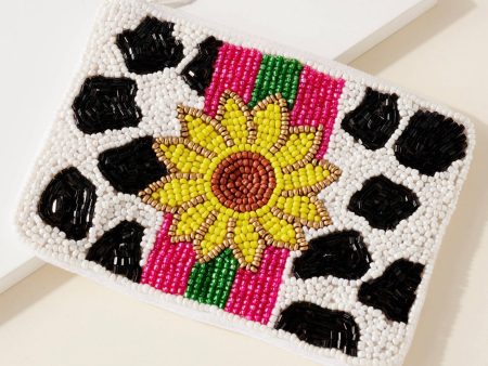 Sunflower Cow Print Beaded Coin Purse Supply