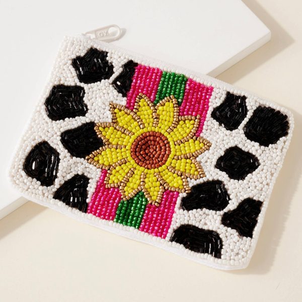 Sunflower Cow Print Beaded Coin Purse Supply