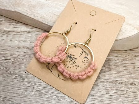 Macrame Hoop Earrings - Mauve For Cheap