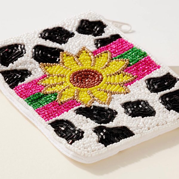 Sunflower Cow Print Beaded Coin Purse Supply