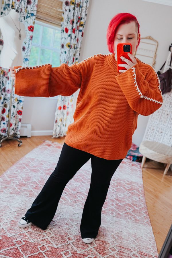 All I Got Rib Knit Stitch Detail Sweater • Rust Online Sale