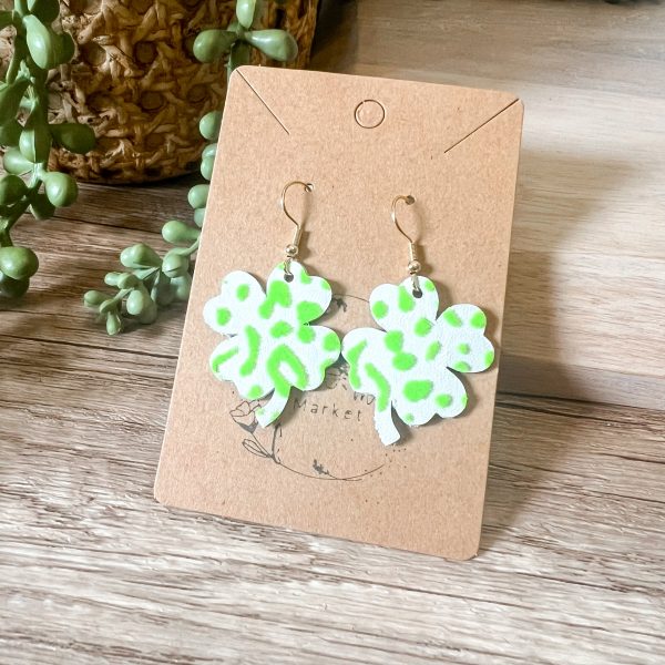 Neon Green Raised Leopard Shamrock Earrings Discount