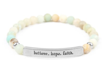 Believe Hope Faith Natural Stone Stretch Bracelet For Sale