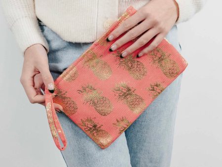 Coral & Gold Foil Pineapple Pouch For Cheap